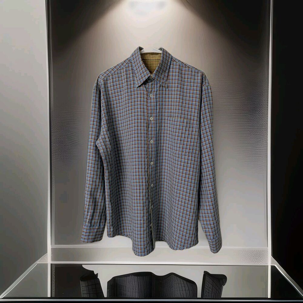 Bugatchi Uomo Button Up Shirt Mens  Plaid Check Long Sleeve Sz Medium
